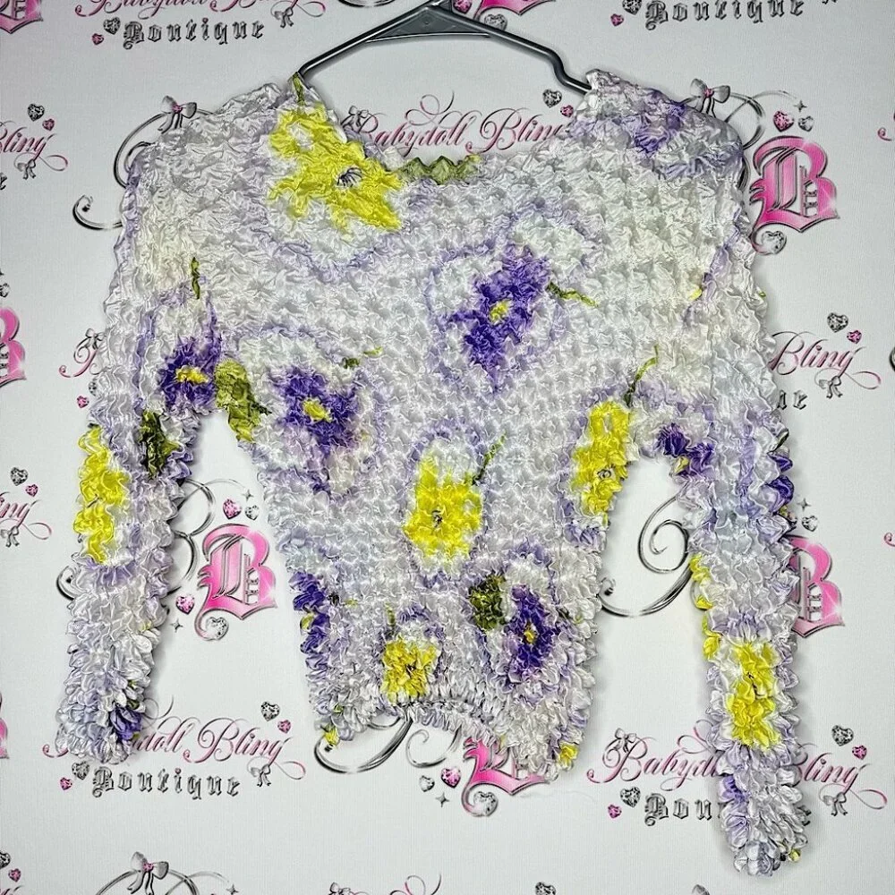 Bubble top 2000s y2k floral stretchy one size fits all iconic lavender lilac